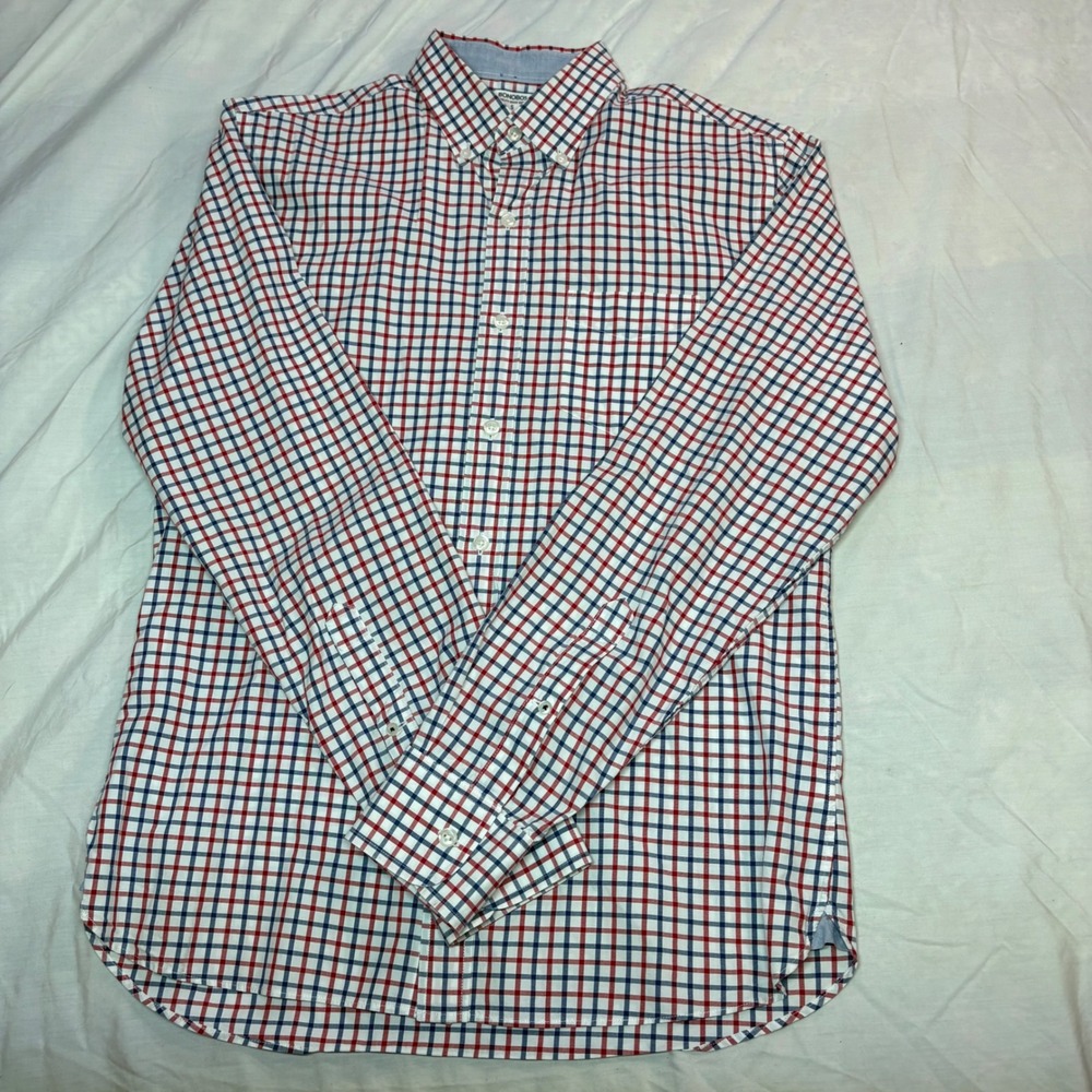 BONOBOS Mens Standard Fit Button Down Shirt Size S Red BlueLong Sleeve Pocket